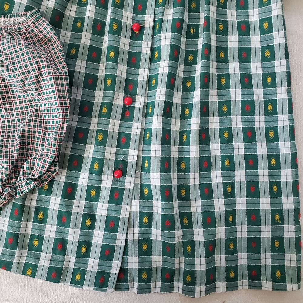 Vintage 70s Green Plaid Dress + Bloomers 5t - Picture 3 of 11